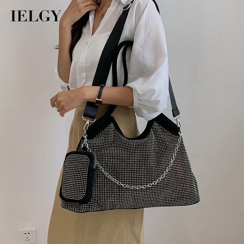 Ielgy Net Túi Xách Đeo Vai Sức Chứa Lớn Đính Kim Cương Toàn Diện Dễ Phối Đồ Cho Nữ