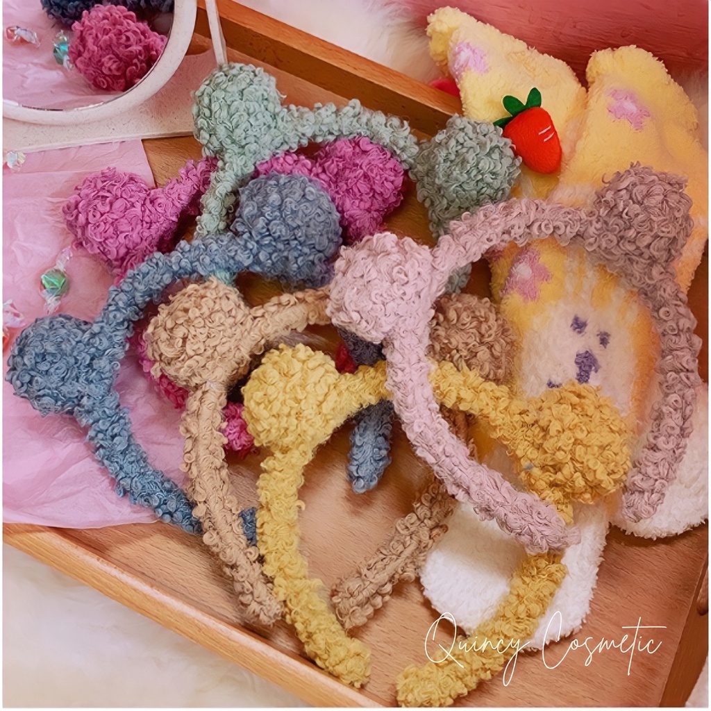 Băng Đô Cài Tóc, Bờm Tóc Lông Cừu Tai Gấu Dễ Thương - Băng Đô Rửa Mặt Trang Điểm Cho Nam Và Nữ QUINCY1141