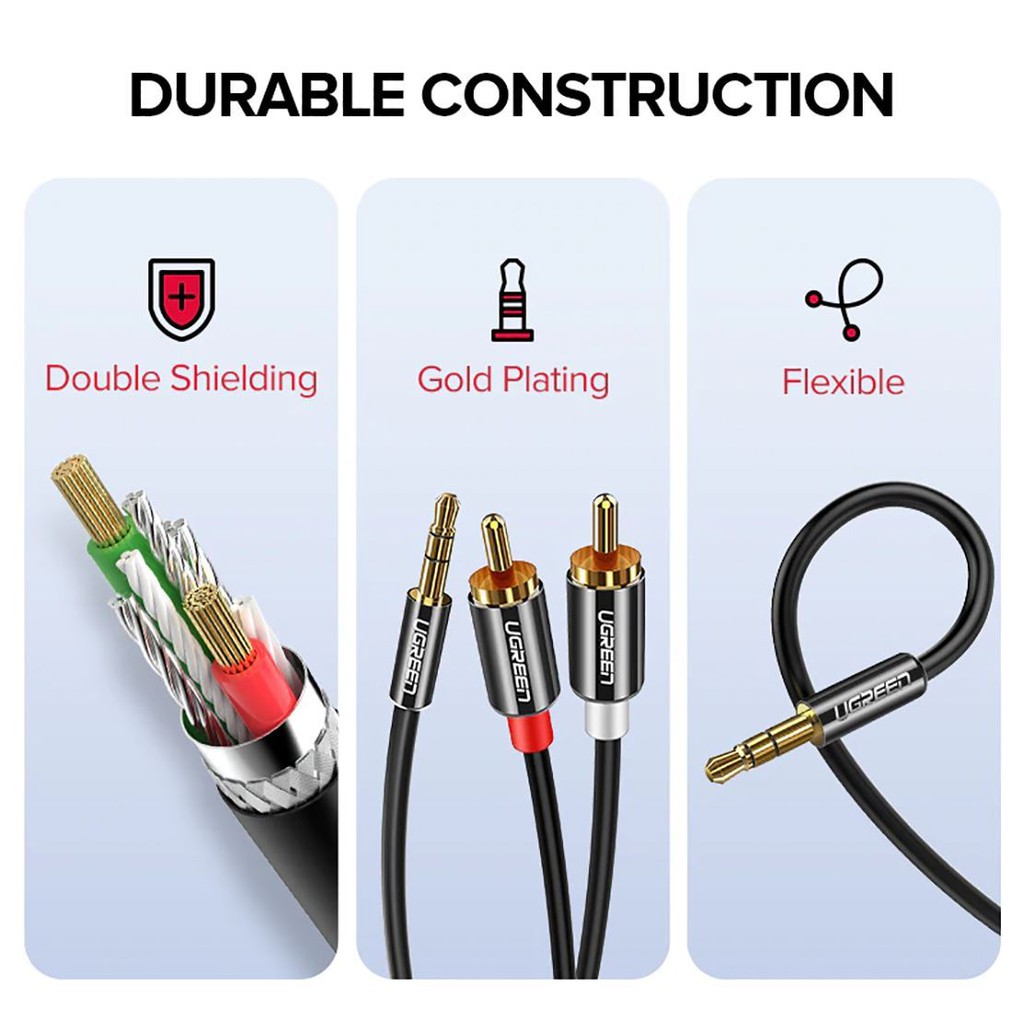 [Mã ELHACE giảm 4% đơn 300K] Dây Loa, Amply 3.5mm To 2RCA Hoa Sen Cao Cấp UGreen AV116 Chính Hãng