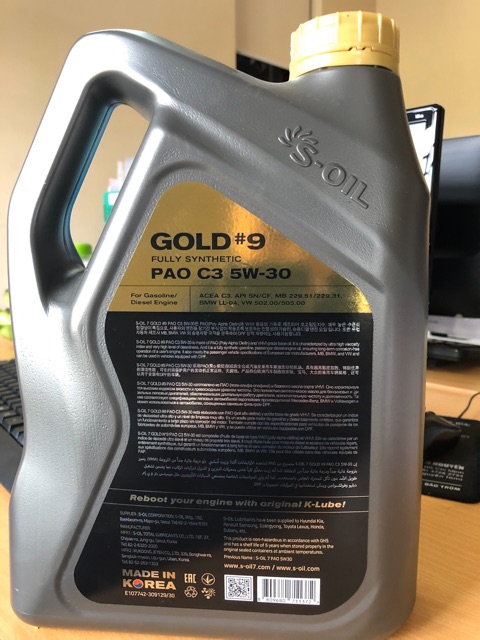 Dầu nhờn động cơ S-OIL GOLD9 PAO C3- SN/CF 5W30