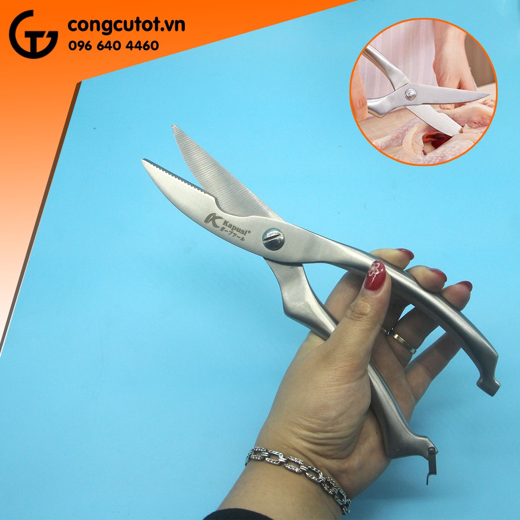 Kéo cắt thịt gà toàn thân inox sắc khỏe vệ sinh Kapusi 250mm thép Nhật Bản