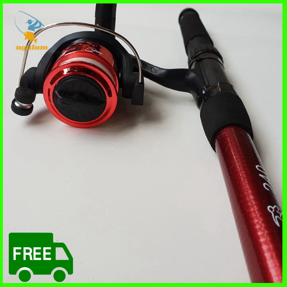 Bộ cần câu máy 2.4M ĐỎ + Kèm Máy câu + Dây câu, Phao câu, Chì câu, Lưỡi câu, mồi ,uy tín số một
