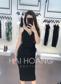 Váy dây cạp lông đà điểu