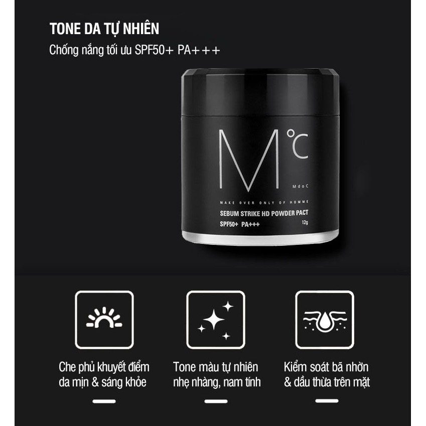 Phấn phủ chống nắng giúp kiềm dầu dành cho nam MdoC Sebum Strike HD Powder Pact 12g MPP01 | BigBuy360 - bigbuy360.vn