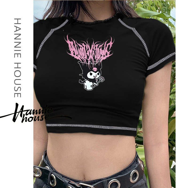 Áo croptop ngắn tay dáng ôm sát in họa tiết thời trang sành điệu cho nữ