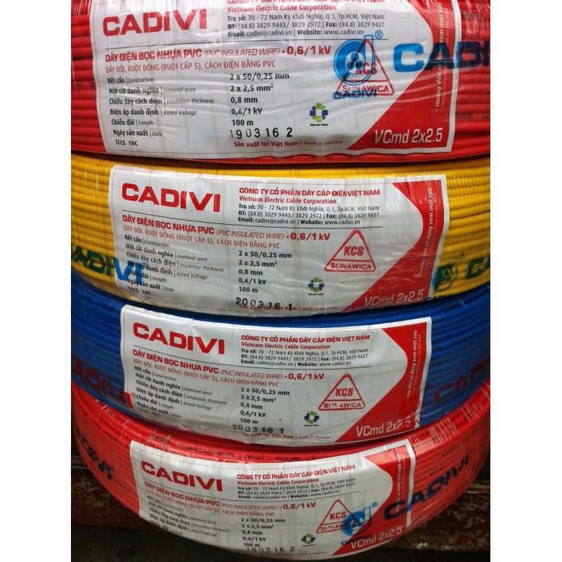 [Freeship 70K] Dây điện đôi Cadivi 2x2.5 mm2 vcmd 2x2.5 cuộn 100 mét