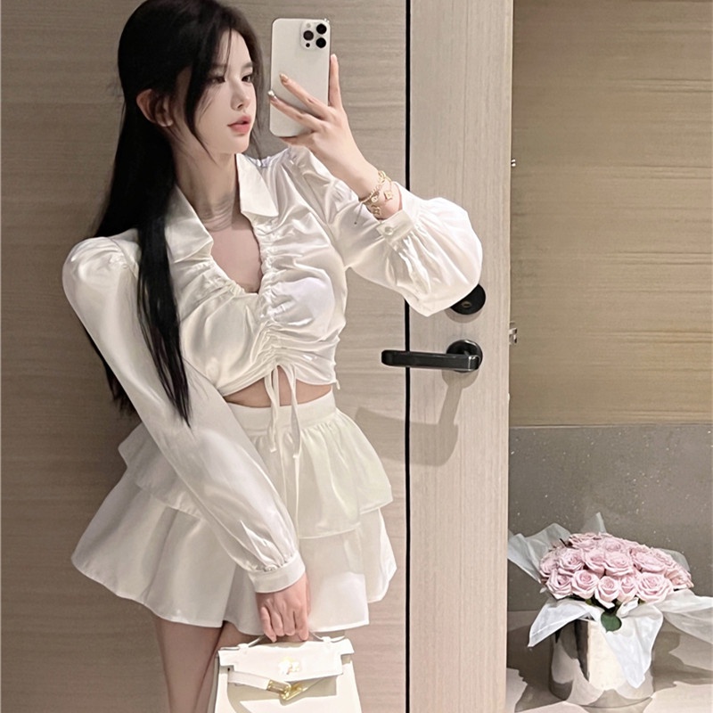 Áo Kiểu Tay Dài Cổ Chữ v Thời Trang Quyến Rũ Cho Nữ