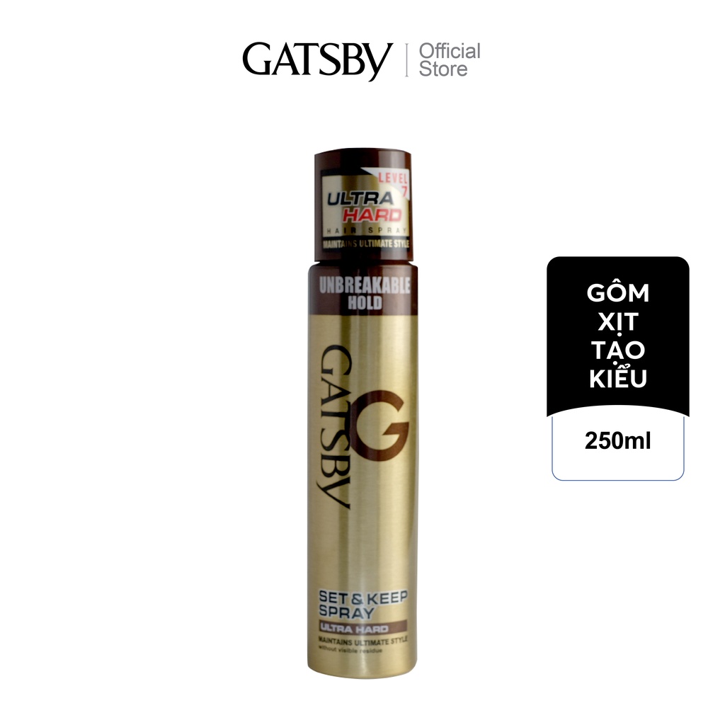 Gôm xịt tạo kiểu tóc GATSBY Set &amp; Keep Spray Ultra Hard 250ml/chai
