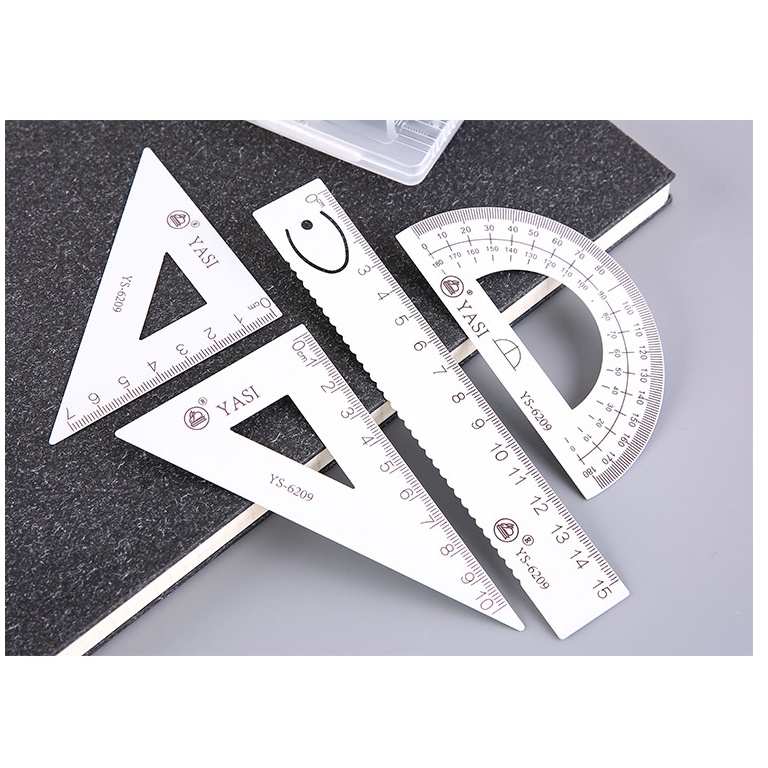 Bộ 4 thước kẻ ê ke, đo độ cho học sinh đồ dùng học tập văn phòng phẩm- A62