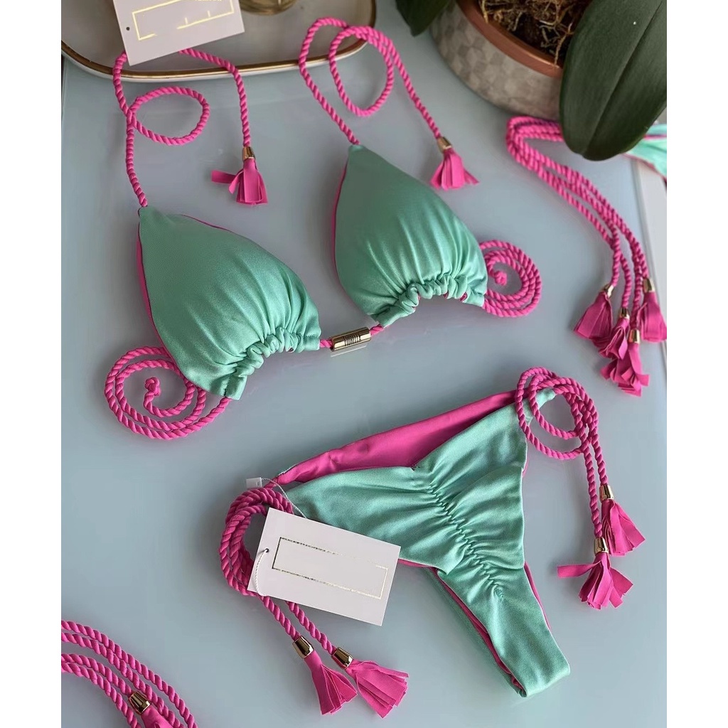 Bộ Bikini / Bikini Bằng Vải Bện Màu Trơn Phong Cách Mới Nhiều Màu Tùy Chọn Cho Nữ
