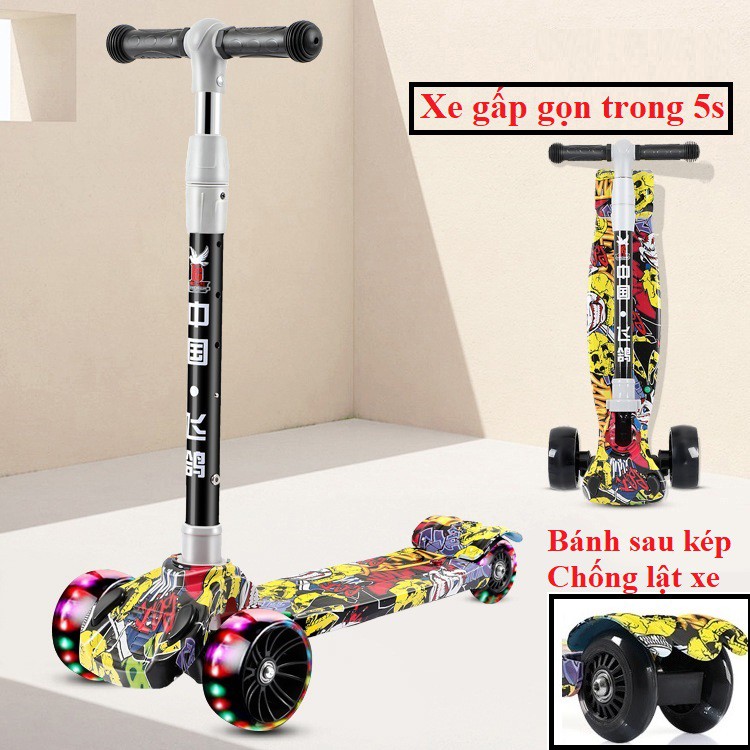 Xe trượt Scooter gấp cho trẻ em 2-6-12 tuổi Xe đạp trẻ em nam và nữ Xe trượt Scooter bốn bánh một chân Trẻ em