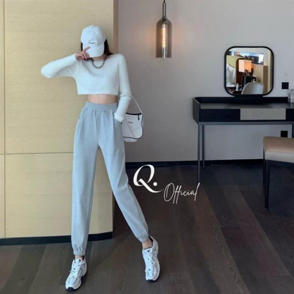 Quần Jogger nữ ống rộng bom gấu chất len tăm dày dặn phong cách Real Fashion