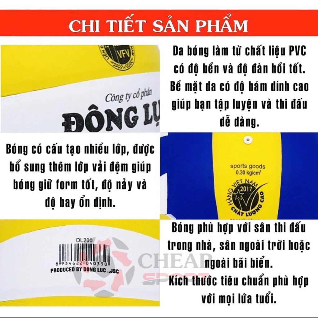 Bóng chuyền Động Lực 3 màu DL200 + Tặng kim bơm+lưới đựng bóng