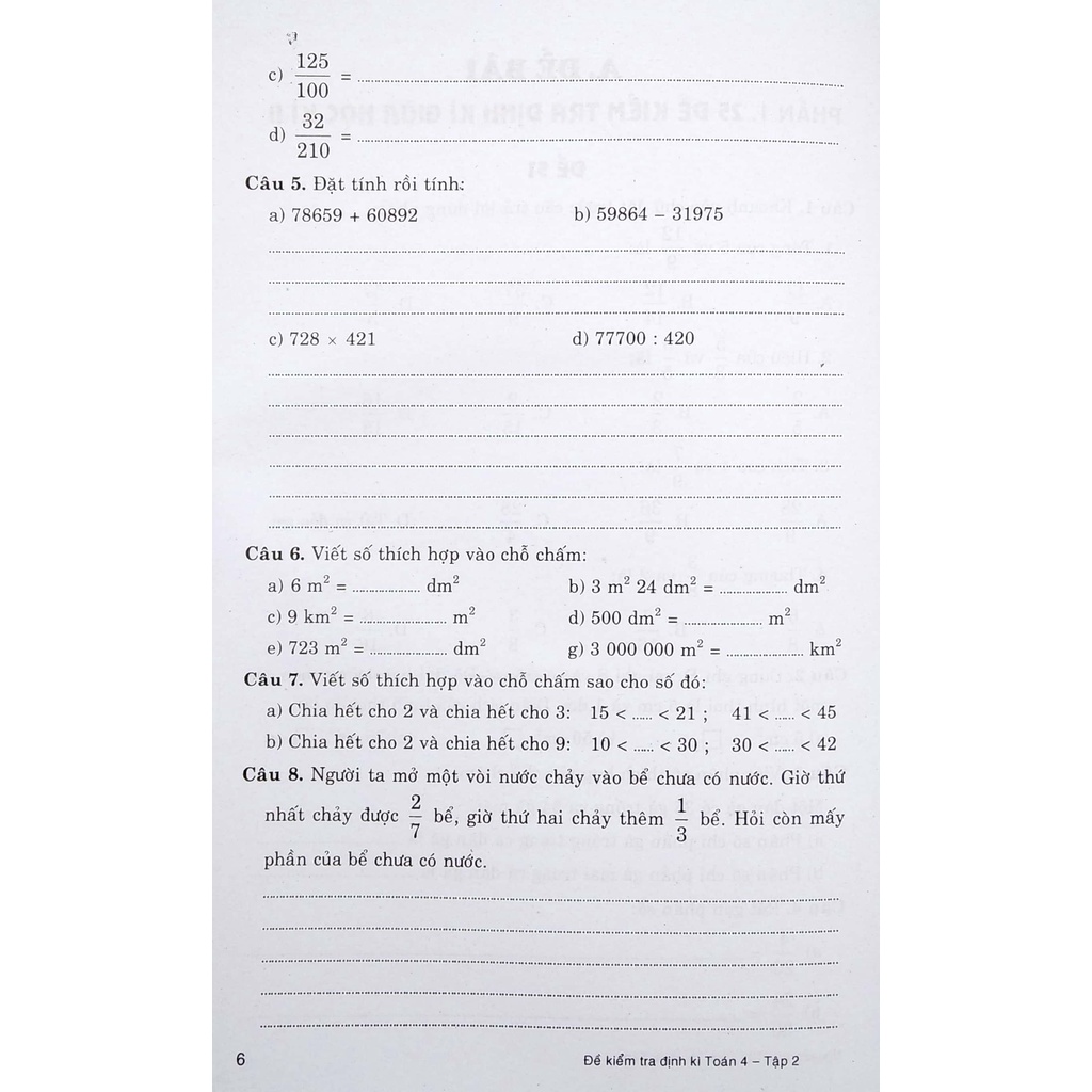 Sách Đề Kiểm Tra Định Kì Toán Lớp 4 - Tập 2