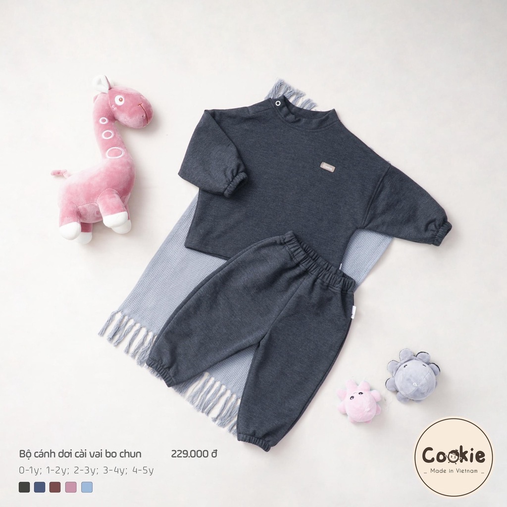 Bộ quần áo nỉ cánh dơi cài vai bo chun Cookie