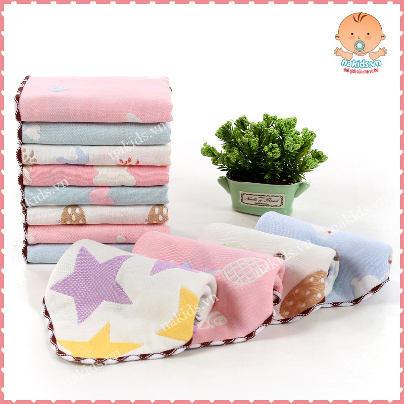 Khăn Xô Ép Rửa Mặt 6 Lớp 100% Cotton Dày Dặn Và Mềm Mại Cho Da Của Bé FREESHIP Kích thước 25x25cm- Hàng Nhập Khẩu