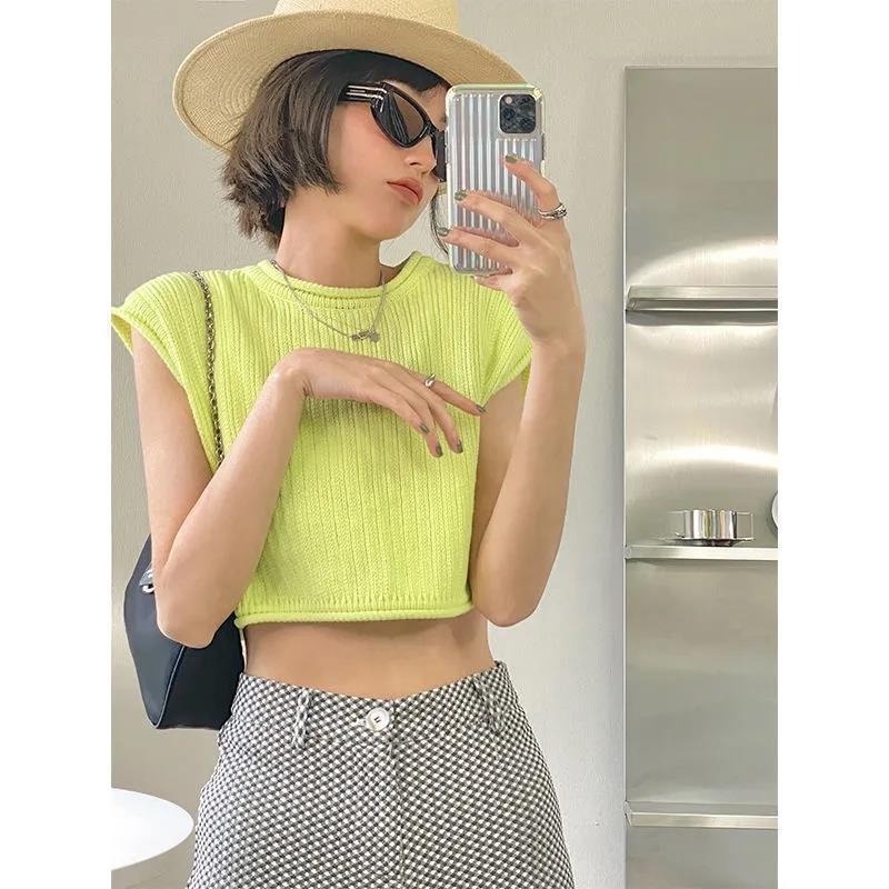 Áo Sweater Dệt Kim Sát Nách Dáng Rộng Mỏng Thiết Kế Đơn Giản Dễ Phối Đồ Thời Trang Cho Nữ