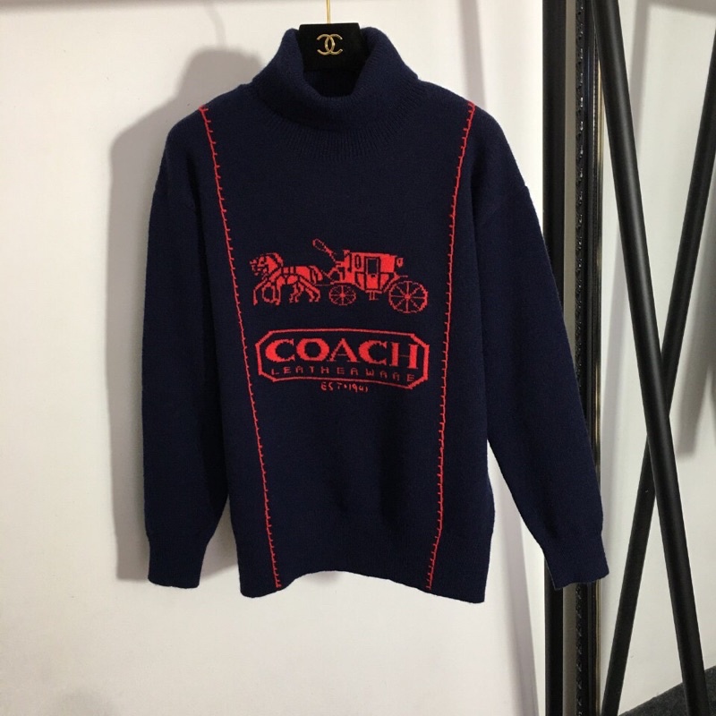 Áo len nữ cổ cao hoạ tiết logo thương hiệu thời trang Coach cao cấp chất liệu len mềm mại