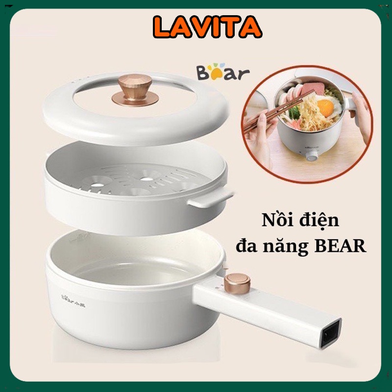 Nồi điện mini đa năng BEAR 2 tầng dùng để hấp, hầm cháo, nấu mỳ, lẩu, chiên rán - Công suất 600W