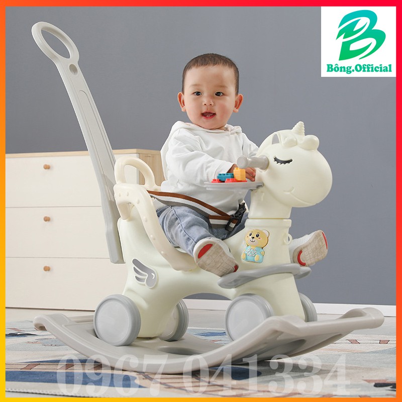 Ngựa bập bênh kiêm 5in1 xe chòi chân khay chơi lego, khay bàn ăn, xe có tay đẩy cho bé, (Mẫu Mới 2021 Cao Cấp