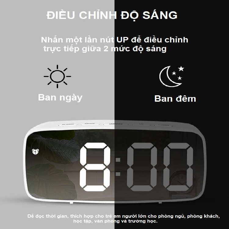 Đồng hồ báo thức đèn LED JIASHI tích hợp gương điều khiển giọng nói, 3 chế độ hiển thị, 2 chế độ sạc -  DHL01