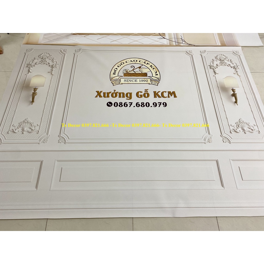 Phông nền livestream chụp ảnh màu trắng 3D 5D Sang Trọng Dán Tường Khổ Lớn