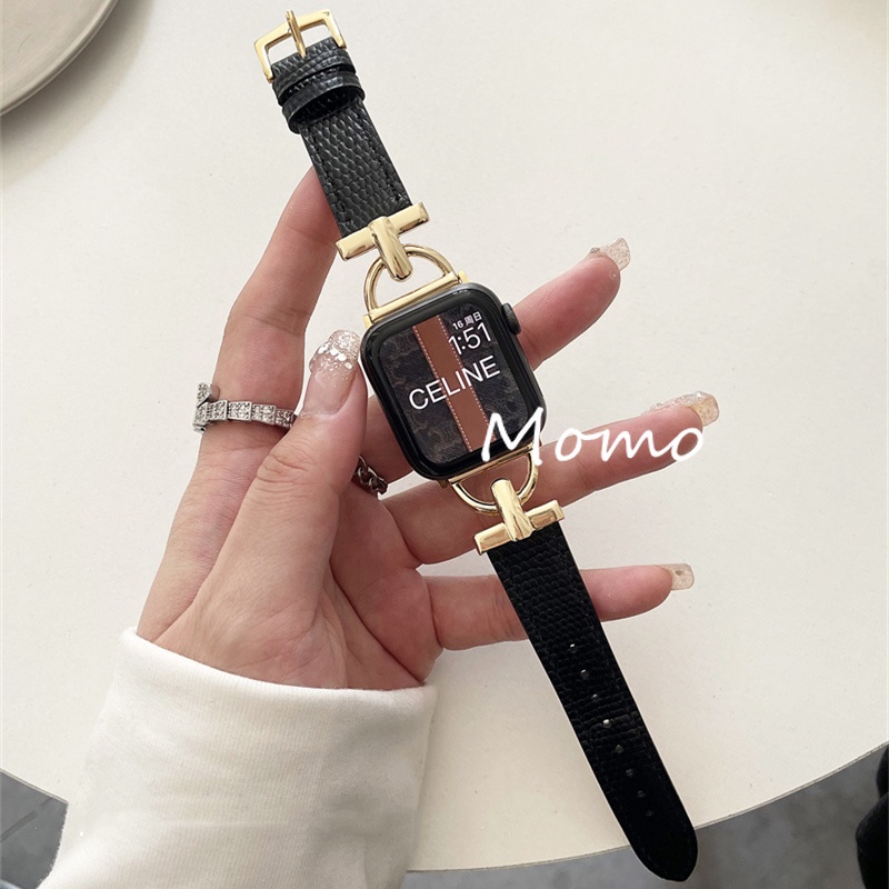 Dây Đeo Bằng Da Khóa Kim Loại Cho Đồng Hồ Thông Minh Smart Watch Series 7 6 SE 5 4 3 2 1 41mm 45mm 40mm 44mm 42mm 38mm