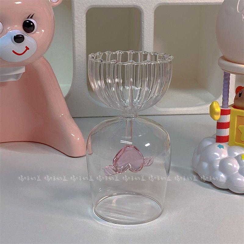 Ly Thủy Tinh Uống Rượu Chịu Nhiệt Cao Hình Đôi Cánh Thiên Thần Màu Hồng Dễ Thương