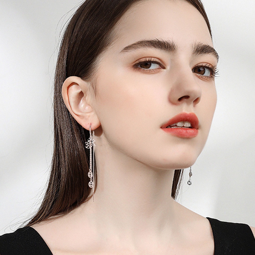 Hoa Tai Dáng Dài Mặt Hình Đồng Xu Thời Trang