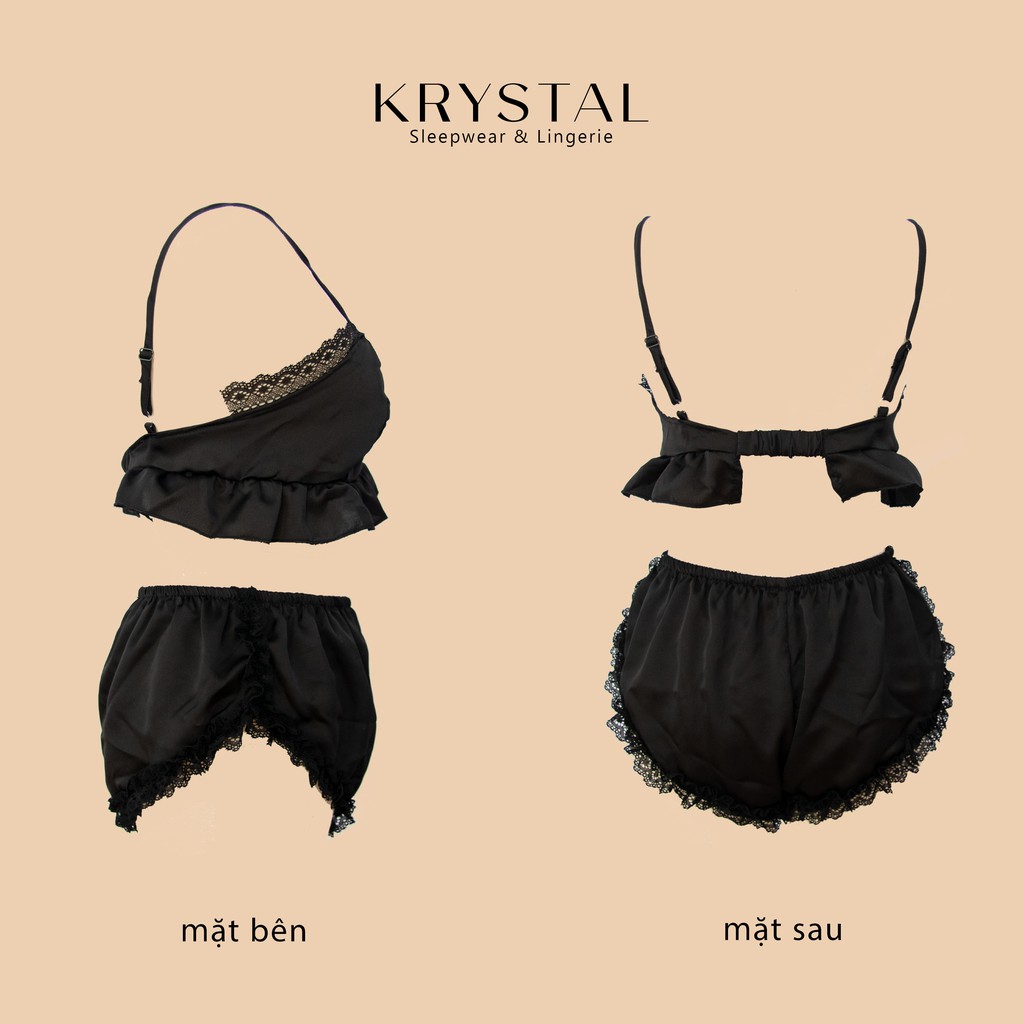 Bộ đồ ngủ ngắn chất lụa phối ren viền sexy gợi cảm màu nhiều màu KRYSTAL KSN03 | BigBuy360 - bigbuy360.vn