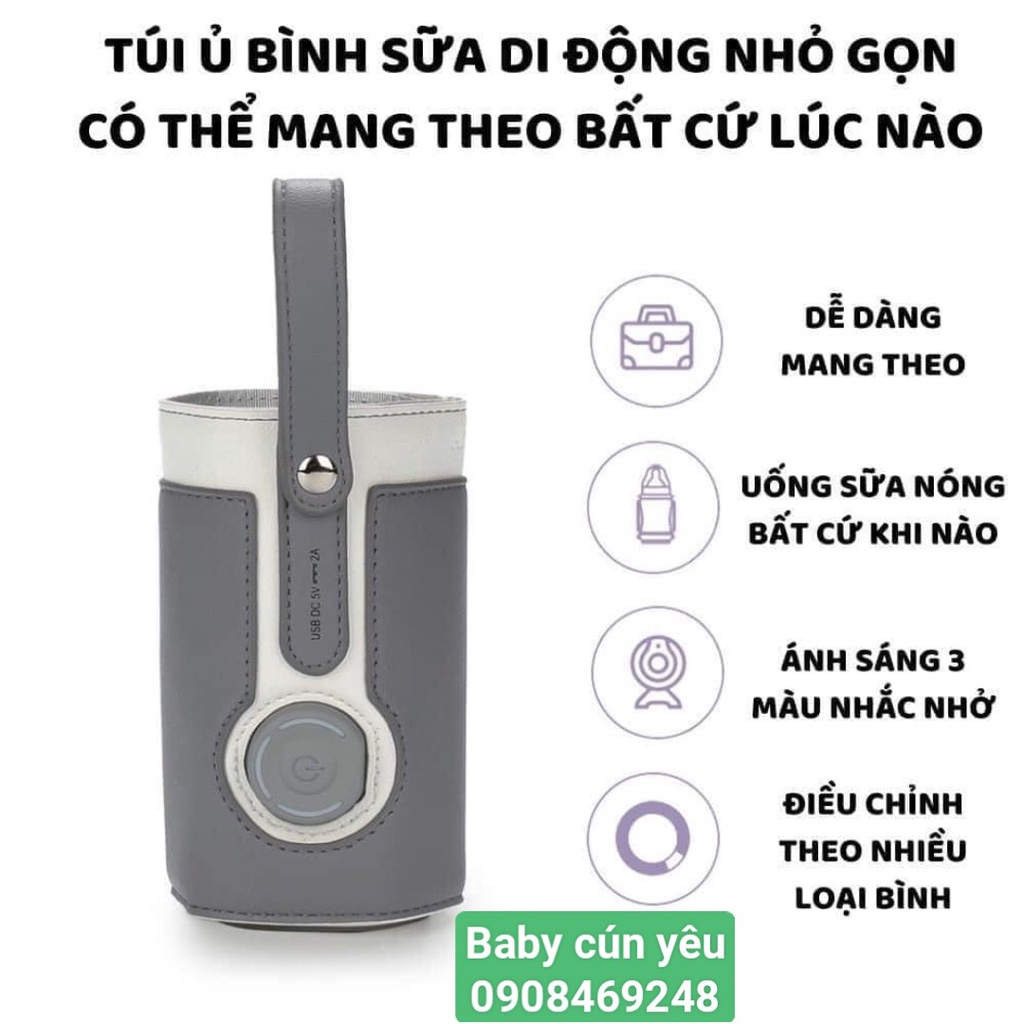 Túi hâm/ Túi ủ ấm bình sữa bằng da cao cấp ABOUTBABY, điều chỉnh 3 chế độ sưởi ấm