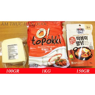 ( COMBO ) BÀNH GẠO TOPOKKI HÀN QUỐC 1KG KÈM SỐ TOKBOKKI HÀN QUỐC 150G + 100G PHÔ MAI MOZZARELLA (SP Chính Hãng)