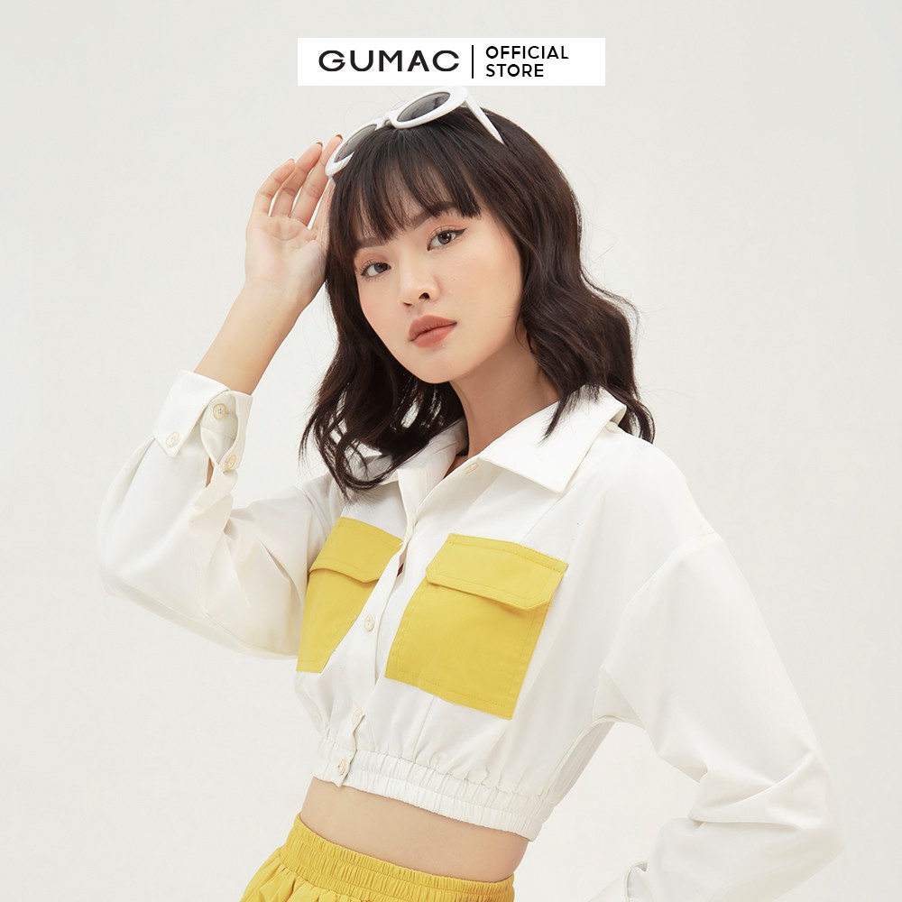 [Mã WABRGU100 giảm 15% đơn 249K tối đa 100k] Áo croptop nữ phối túi GUMAC phong cách năng động màu trắng AB3125 | BigBuy360 - bigbuy360.vn