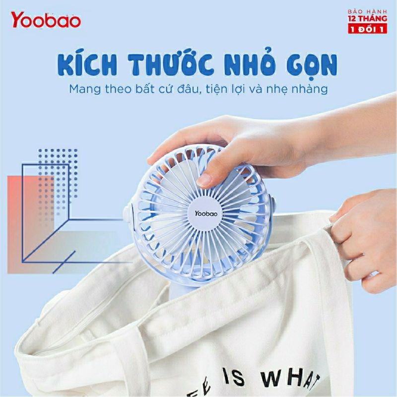 Quạt mini để bàn tích điện Yoobao 6400mAh chân kẹp, xoay góc 720 độ, kẹp xe đẩy, 32 tiếng