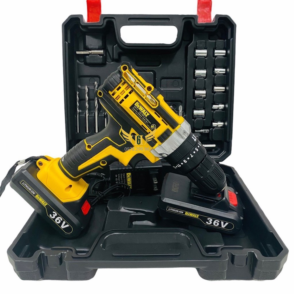 [ SIÊU RẺ ] Máy Khoan Pin Dewalt 36V 3 Chức Năng, Có Búa, 2 Pin Chuẩn 5 Cell, Kèm Bộ Phụ Kiện 24 Chi Tiết