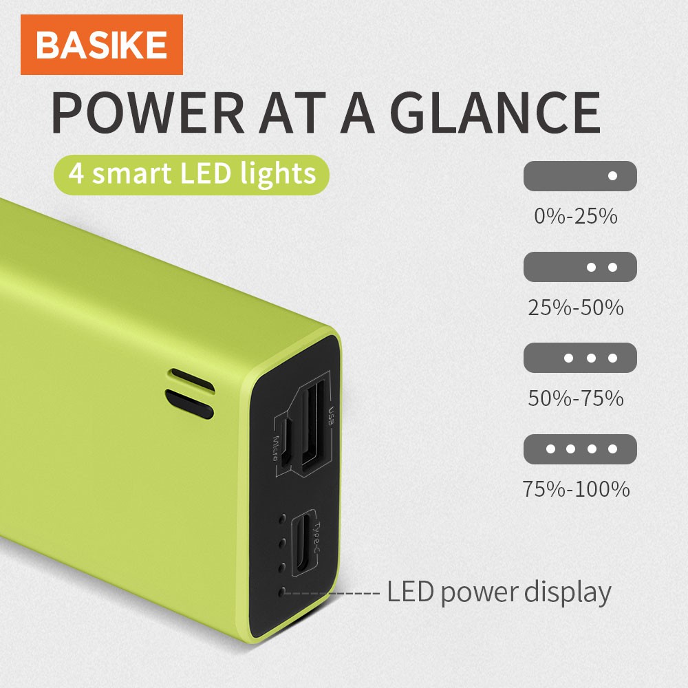 Sạc Dự Phòng Basike 10000Mah Có Đèn Led Với 2 Cổng Đầu Ra