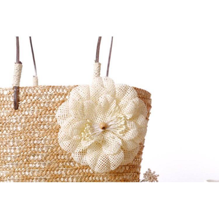 [NowShip - Giao Ngay] Túi Cói Boho Vintage Đeo Vai, Đeo Chéo Hình Tròn Dây Da Màu Nâu Be Trơn