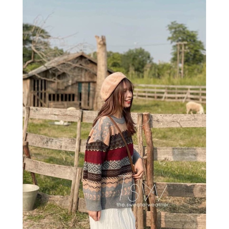 Áo len thổ cẩm họa tiết hàng Quảng Châu cao cấp phom rộng siêu đẹp | BigBuy360 - bigbuy360.vn