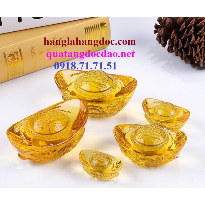 Thỏi vàng kim nguyên bảo pha lê , chạm rồng phong thủy cầu tài lộc VK5