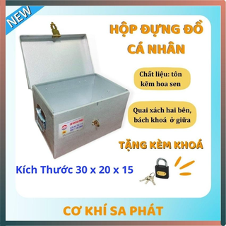 Thùng sắt 30x20x15cm, hộp tôn nhỏ đựng con dấu, đồ cá nhân, rương tôn đựng tiền, tặng ổ khóa