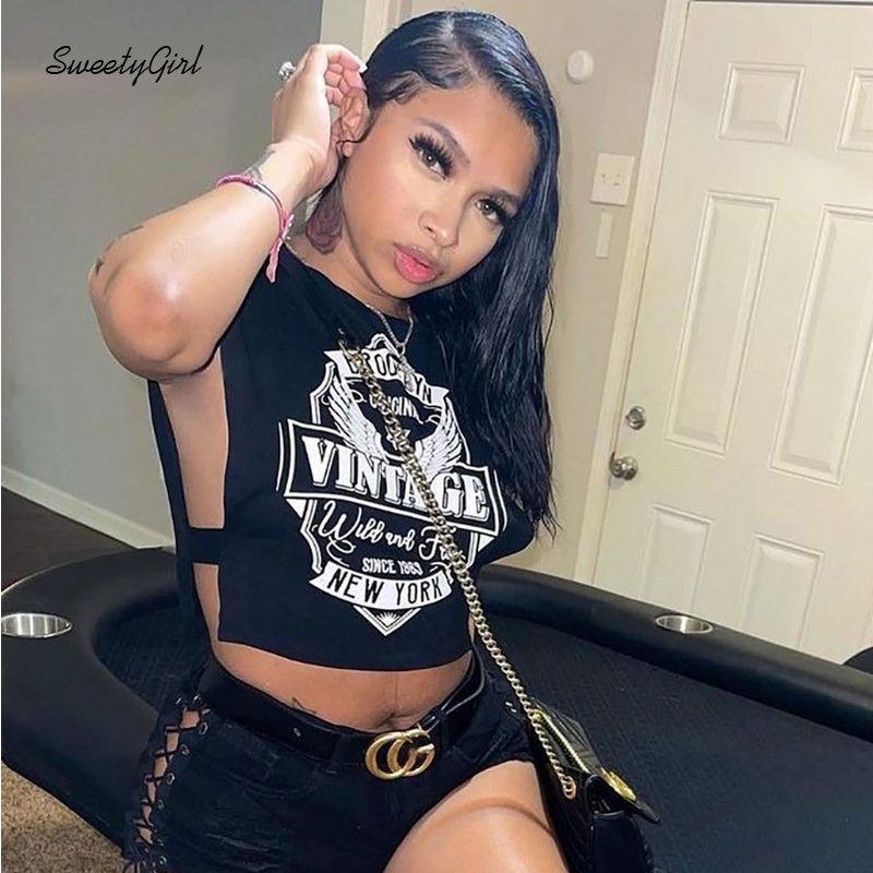 Áo Croptop Sát Nách Cổ Tròn In Chữ Phối Màu Tương Phản Thời Trang 2022 Cho Nữ