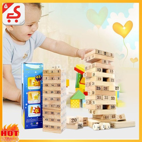 Bộ Rút Gỗ Đồ Chơi Xếp Hình LOẠI TO Domino Montessori Rèn Luyện Trí Thông Minh Tránh Xa Điện Thoại (54 Thanh Cỡ Lớn)