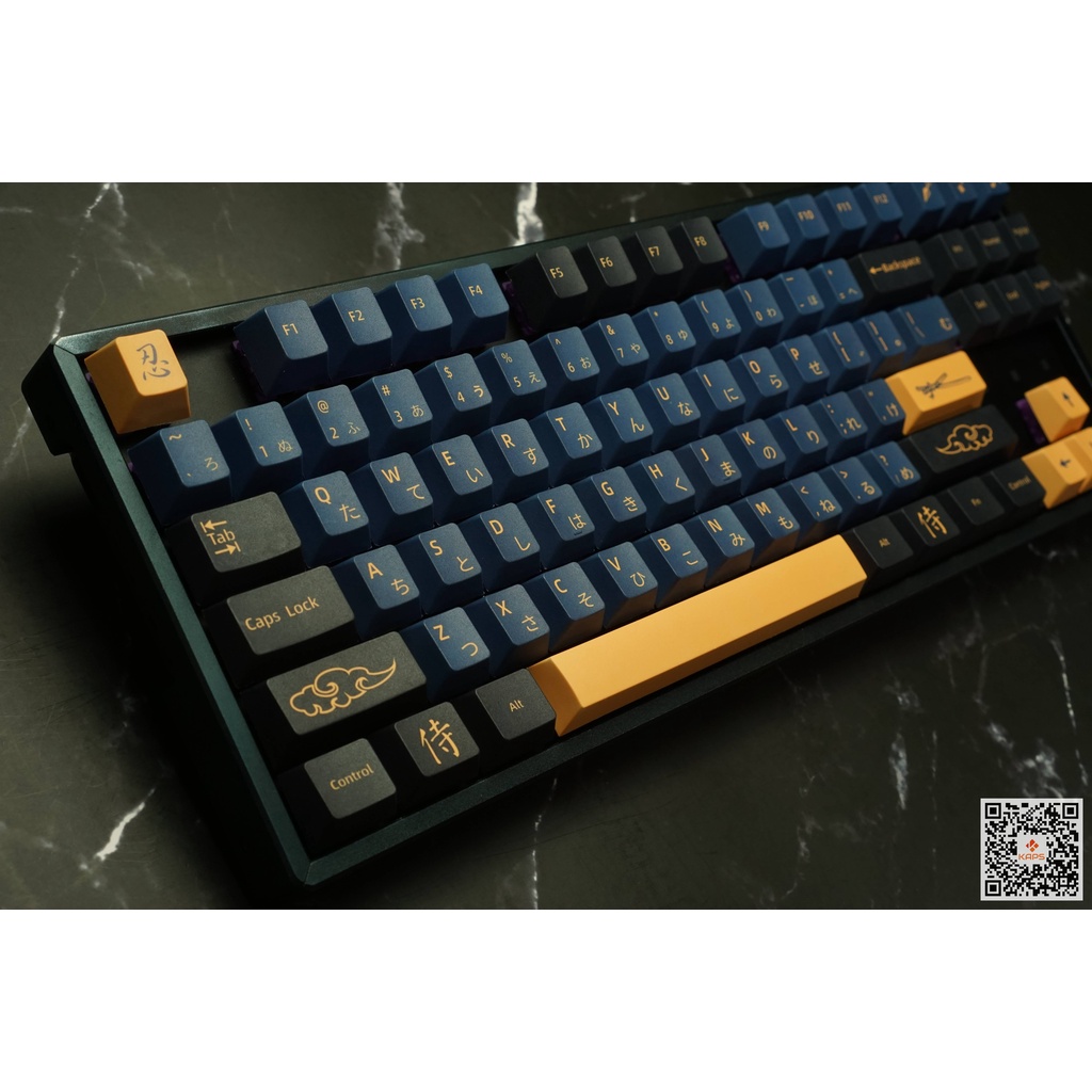 Keycap Blue Samurai PBT profile Cherry in dyesub 129/139 nút cho bàn phím cơ layout 108/104/98/87/84/75/68/64/61