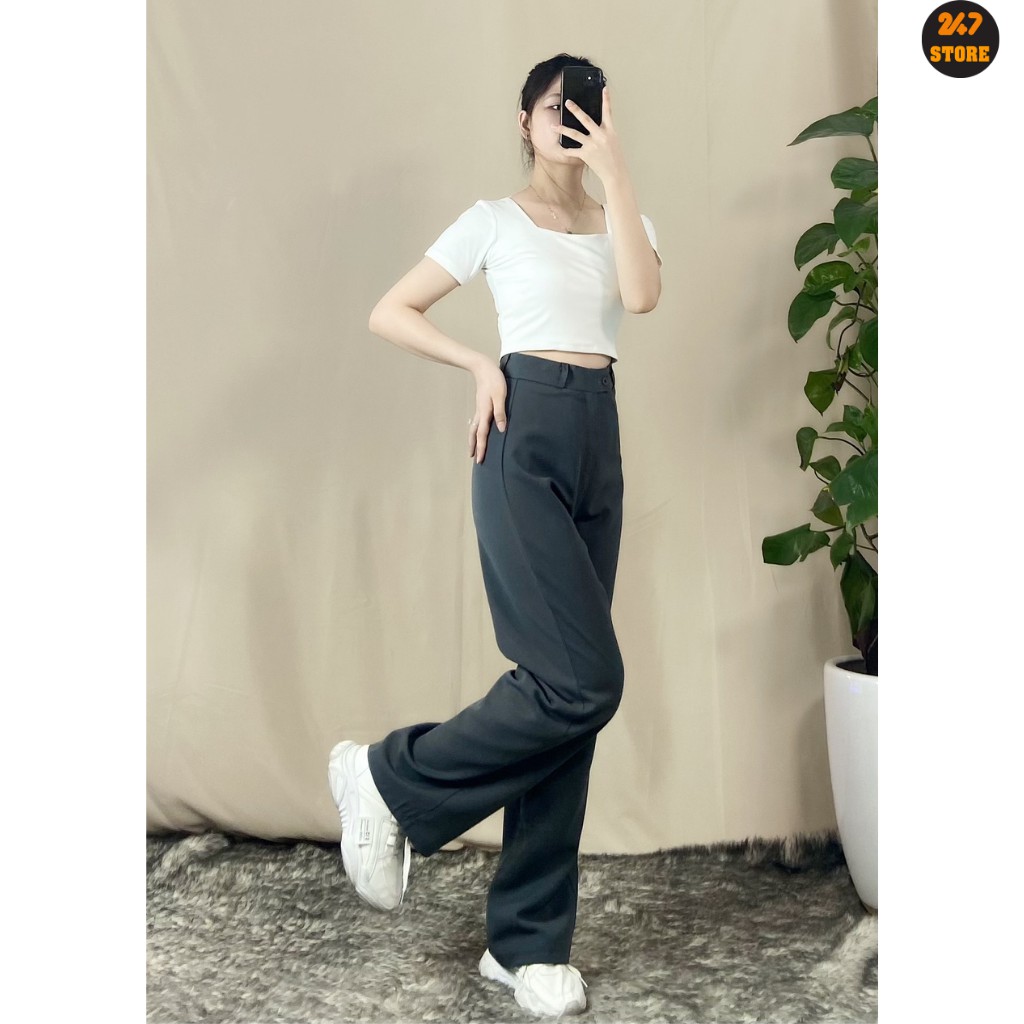 Quần tây nữ công sở 247STORE (4 màu), dáng suông, khóa giữa, dáng dài 100cm, cạp cao, chất tuyết mưa dày dặn