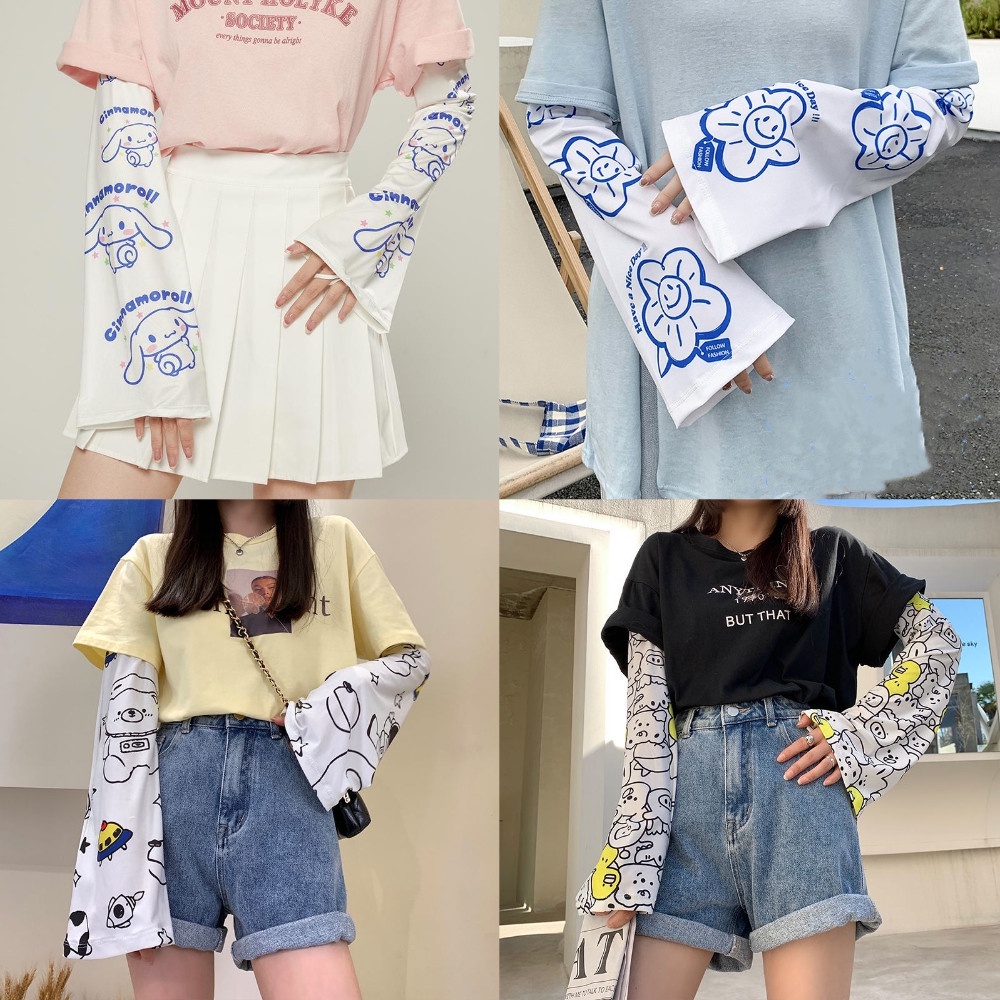 Sanrio Găng Tay Dài Bằng Lụa Lạnh Chống Tia Cực Tím Thoáng Khí Cho Nam Nữ