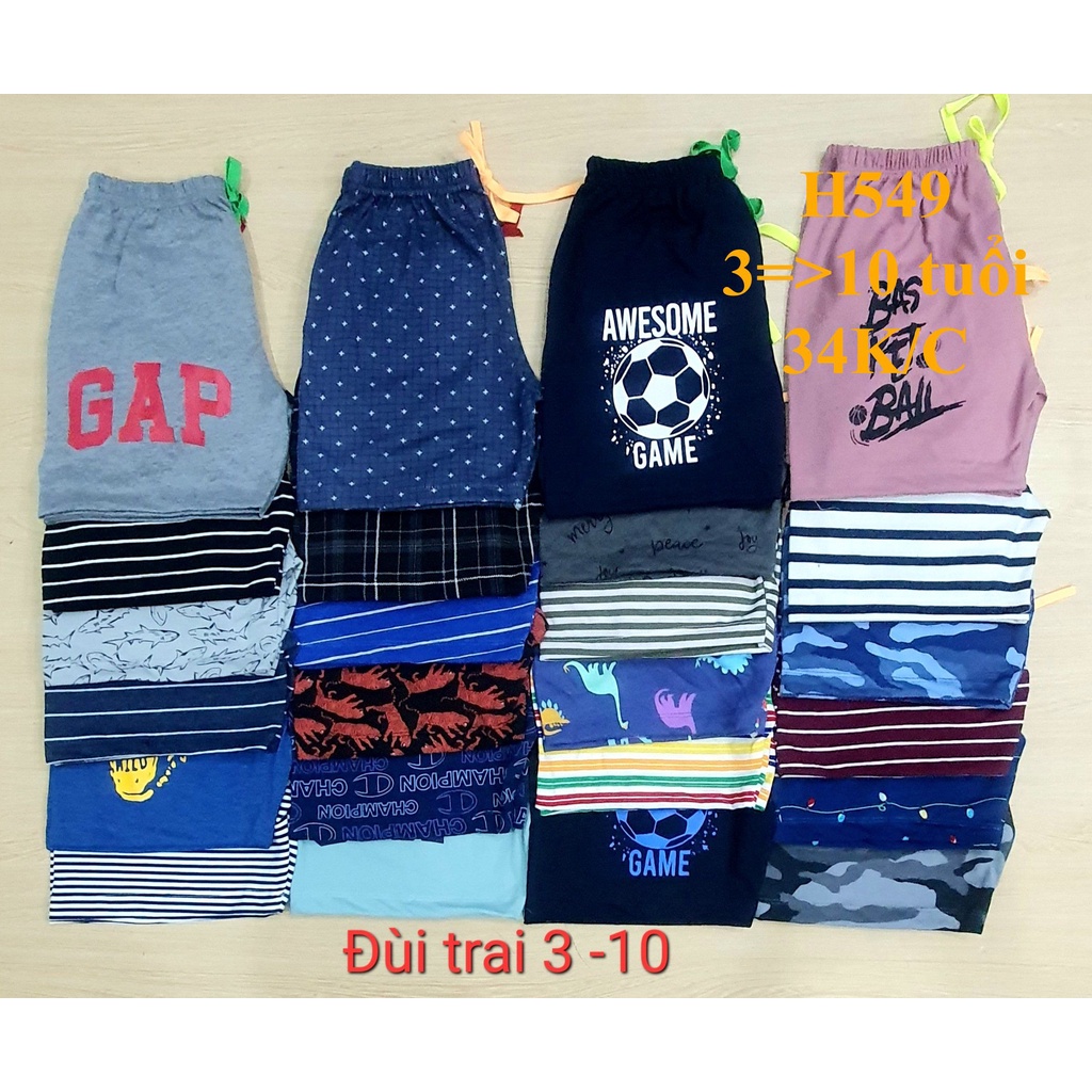 * Mã H549: Quần thun đùi  bé trai vải xuất dư cotton mềm mịn mát.