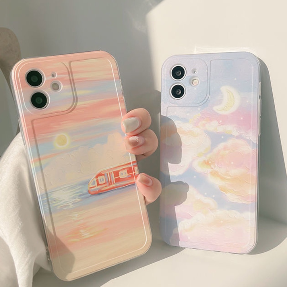 Ốp điện thoại silicone họa tiết mặt trăng/ hoàng hôn thích hợp cho iPhone 12 13 11 Pro Max X XS Max XR 7 8 Plus