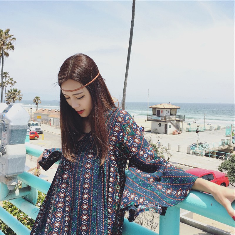 [ẢNH THẬT] Váy boho tặng kèm belt hoạ tiết thổ cẩm xẻ tà chất mát | BigBuy360 - bigbuy360.vn