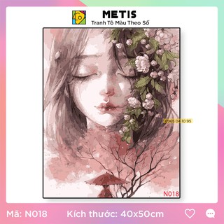 Tranh tô màu theo số metis tranh nàng thơ mộng mơ dễ tô n018