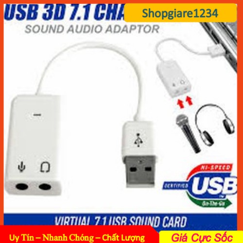 Usb Sound Có Dây 7.1 (Cáp Chuyển Đổi Từ USB ra âm thanh cổng 3.5- Full Box- Bảo Hành 1 Tháng - 1 Đổi 1